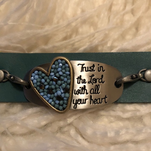 Jewelry - Thin Green Leather Cuff Bracelet Trust In The Lord